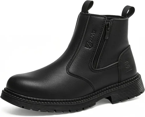 Vista 8 de Botas con punta de acero para hombres y mujeres, botas de trabajo sin cordones para la construcción Caqui