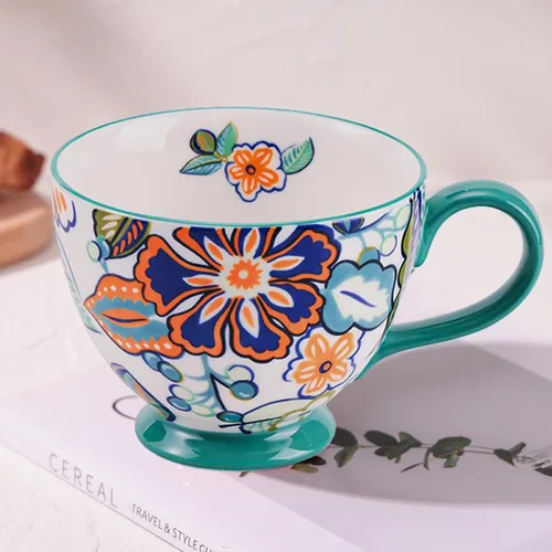 Vista 11 de Taza de Café de Cerámica Grande Hecha a Mano de Otoño (600ml) Linda Taza Vintage de Cereales con Flores para Otoño Taza Acogedora para Regalo