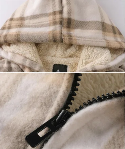 Vista 5 de Minfunttu Sudaderas con capucha para hombre, con cremallera, forro polar, sherpa, sudaderas pesadas, abrigo jacquard