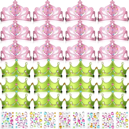 Vista 14 de Yaomiao 44 coronas de espuma de cumpleaños para niños, tiaras de princesa, sombrero de rey, kits de calcomanías de diamantes a granel