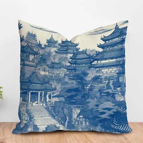 Vista 23 de ArogGeld Chinoiserie - Funda de almohada decorativa con diseño de pájaro y pájaro azul con flores y pájaros asiáticos, funda de cojín decorativa