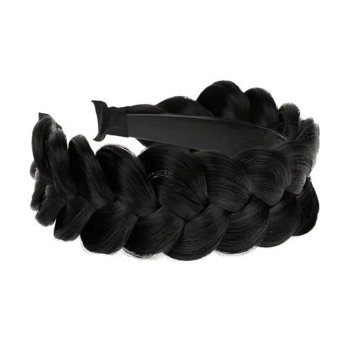 Vista 3 de Diadema trenzada de pelo sintético, aro de pelo clásico, grueso, ancho, trenzado, peluca de trenzas esponjosas, accesorio de belleza para mujeres
