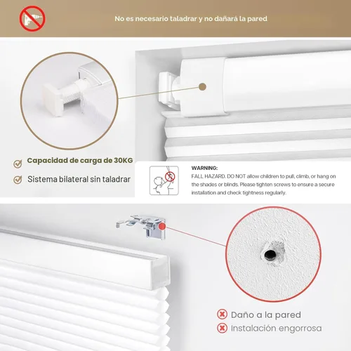 Vista 2 de LazBlinds - Persianas celulares sin cordón, instalación sin herramientas ni perforaciones, opacas para bloqueo de luz y aislamiento térmico
