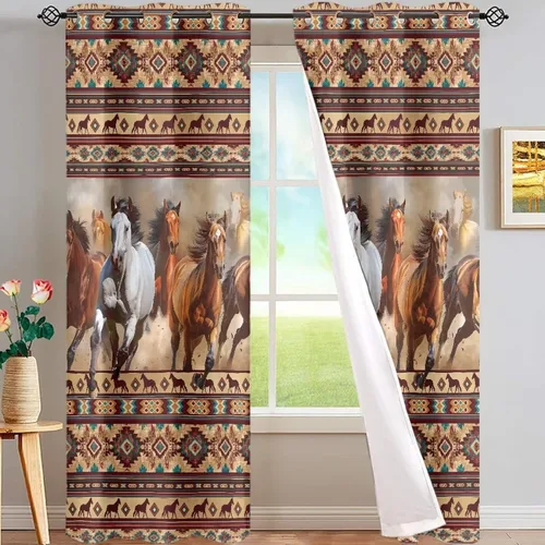 Vista 32 de ZFRXIGN Cortinas opacas para ventana de caballo azteca occidental, 63 pulgadas de largo, para cuarto de bebé, sala de estar, dormitorio, 2 paneles
