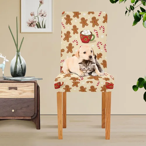 Vista 6 de Kcldeci Juego de 4 fundas de elastano para sillas de comedor navideñas, fundas elásticas para sillas de jengibre navideñas, fundas de asiento