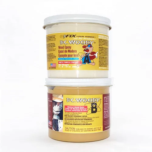 Vista 4 de PC Products PC-Woody 23334 - Pasta epoxi reparadora de madera de dos componentes, 1.5 oz en dos frascos, color tostado