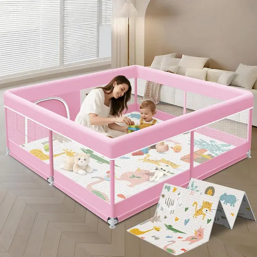 Vista 11 de XVISHX Corralito para bebés de 50 x 50 pulgadas, corralito para bebés y niños pequeños, corralito de juegos para interiores y exteriores, con tela