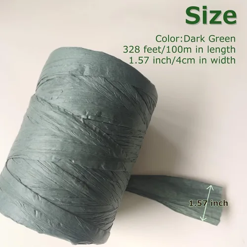 Vista 5 de Cinta de papel de rafia para envolver regalos/decoración de bricolaje, 328 pies 1 rollo (verde oscuro)