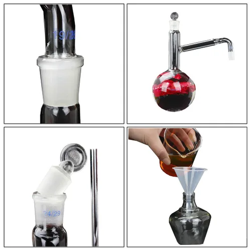 Vista 4 de Nuevo 33.8 fl oz laboratorio de destilación de aceite esencial aparato destilador purificador kits de cristalería w/separador embudo condensador tubo