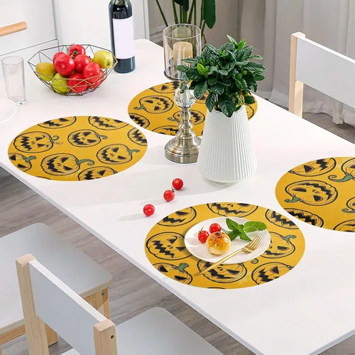 Vista 6 de Spooky Pumpkin Orange Placemat, Non Slip Dining Table Heat for Kitchen one sizex4