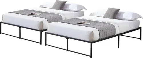 Vista 14 de VECELO Marco de cama de metal de 14 pulgadas, plataforma de listones de acero básico negro, listones de acero resistente, sin ruido y no necesita