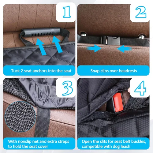 Vista 4 de Funda de asiento de automóvil para perro, funda para asiento trasero, funda de mascota para perros, impermeable, protector de asiento de automóvil