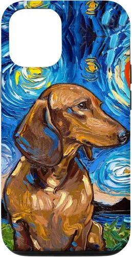 Vista 28 de Aja - Carcasa para iPhone 17 de pelo corto marrón con diseño de perro de noche estrellada Doxie