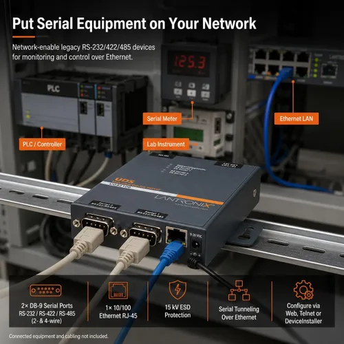 Vista 6 de Lantronix Servidor de dispositivos UDS1100/UDS2100 - Servidor de dispositivos serie a Ethernet de 1 o 2 puertos, RS-232/422/485, Ethernet 10/100