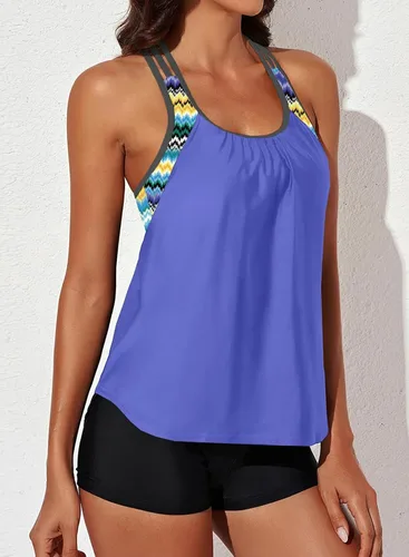 Vista 5 de Aleumdr Womens Blouson Striped Printed Push up Strappy T-Back Tankini Top with Shorts(Available in Plus)