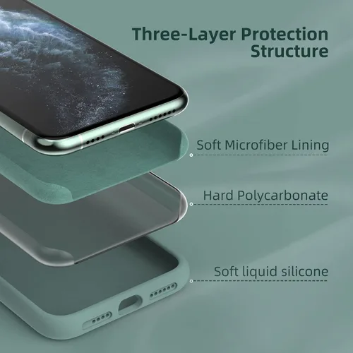 Vista 6 de Funda de silicona líquida compatible con iPhone 11 Pro Max, color verde pino [Protección contra caídas]