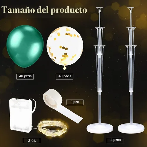 Vista 4 de Wettarn - Juego de 4 soportes para globos para suelo con luz LED, dorado y Oro y verde