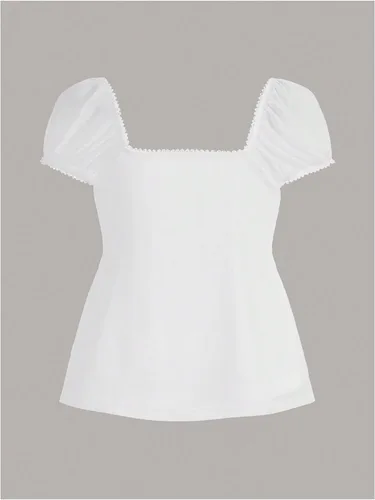 Vista 2 de SOLY HUX Blusa de verano de manga corta para mujer Blanco sólido