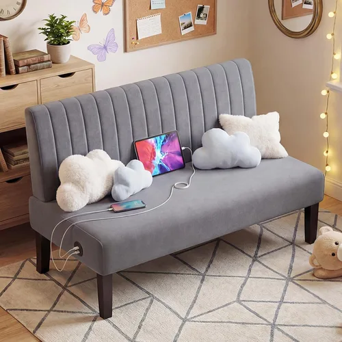 Vista 10 de Sofá biplaza sin brazos, sofá pequeño, piel sintética negra, moderno STHOUYN - Silla de gran tamaño para sala de estar, dormitorio, esquina