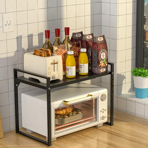Vista 5 de Redrubbit Estante extensible para horno de microondas, estante de metal de acero resistente, altura ajustable, espacio para la organización