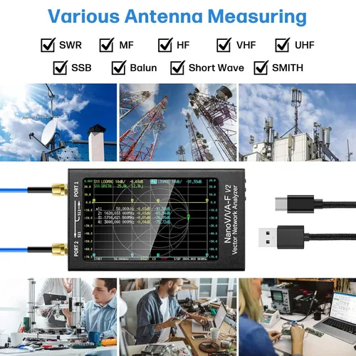 Vista 6 de AURSINC Analizador de Red Vectorial NanoVNA-F V2 Actualizado 50KHz-3GHz HF VHF UHF, Analizador de Antena VNA, Pantalla Táctil de 4.3 Pulgadas