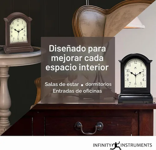 Vista 3 de Infinity Instruments Reloj de abuelo en miniatura para repisa de chimenea, reloj de mesa vintage con diseño antiguo, 9" x 6", negro