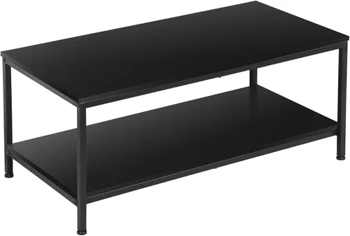 Vista 16 de SUPER DEAL - Mesa de café industrial de 2 niveles con estante de almacenamiento para apartamento pequeño, sala de estar, mesa auxiliar rectangular