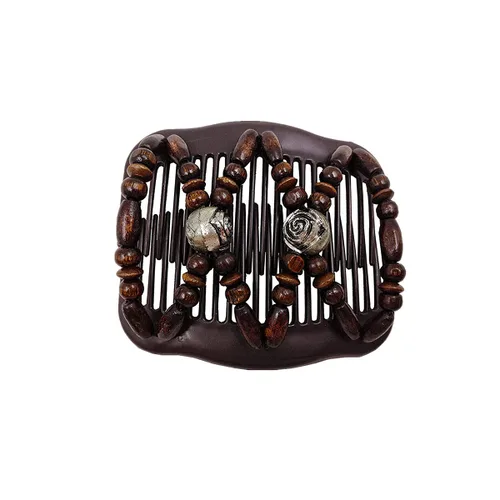 Vista 3 de Peines mágicos para el cabello para mujer, con cuentas de madera, elásticos, de doble cara, accesorios para el cabello, paquete de 5