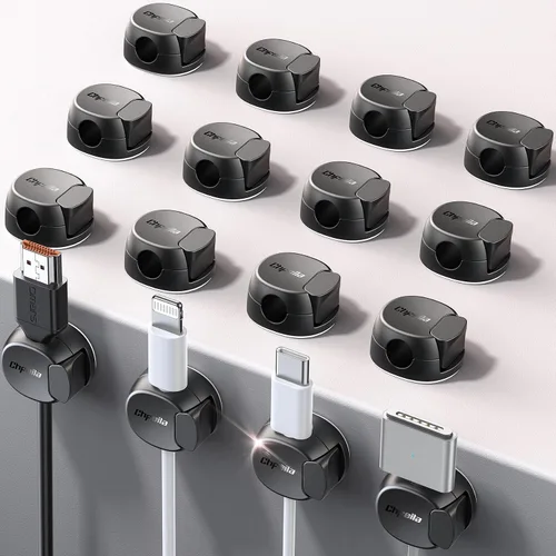 Vista 14 de Clips de cable - Chfeila Organizador de cables de resorte dual más reciente con cierre de gancho, paquete de 6 [máxima estabilidad] Gestión