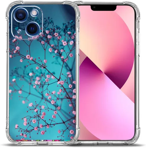 Vista 26 de Funda para iPhone 13 Pro Max, protección contra caídas de flores de mariposa azul, rosa, a prueba de golpes, carcasa protectora de cuerpo completo