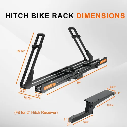 Vista 2 de TOOENJOY Soporte de bicicleta plegable para enganche, plataforma de transporte de bicicletas resistente con brazos duales, se ajusta a receptor