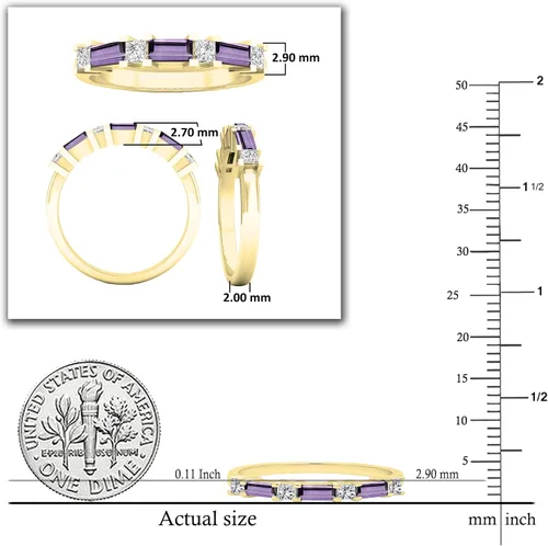 Vista 4 de Dazzlingrock Collection 4x2mm Baguette Gemstone & Princess White Diamond Alternate Wedding Band for Women in 14K Solid Yellow Gold