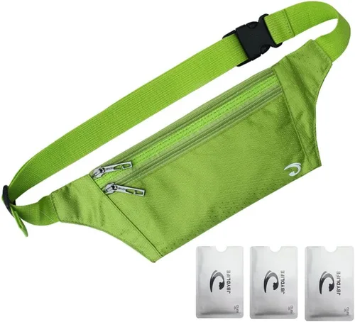 Vista 54 de Bolsa de cintura ultrafino con ranuras c/visualización para tarjeta de crédito, para deportes, aire libre, correr, caminar, viajes.