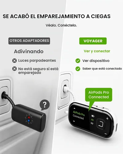 Vista 2 de Avantree Voyager Airplane - Adaptador Bluetooth con pantalla OLED Easy Pairing for AirPods, Bose & Bluetooth Headphones, aptX Adaptive & Auracast