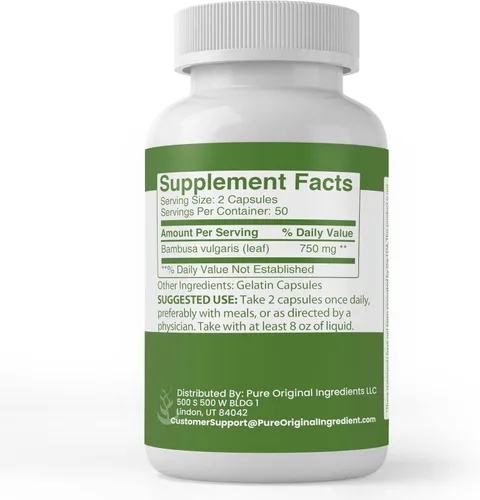 Vista 2 de Pure Original Ingredients Extracto de bambú, (100 cápsulas) siempre puro, sin aditivos ni rellenos, verificado por laboratorio