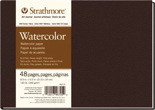 Vista 6 de Strathmore Libro de arte de papel de acuarela serie 400, cubierta marrón mate, blanco natural, encuadernado, 24 hojas, 5.5 x 8.5 pulgadas