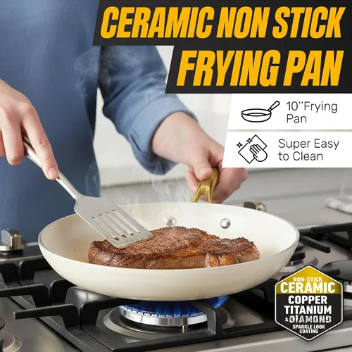 Vista 3 de GOTHAM STEEL - Juego de utensilios de cocina de cerámica antiadherentes, juego de ollas y sartenes con utensilios de cocina y vaporizador, no Gris