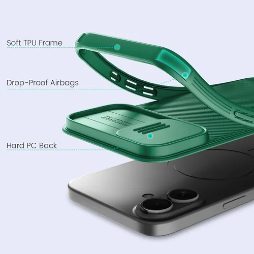 Vista 5 de Nillkin Funda para iPhone 16 con cubierta deslizante para cámara, [protección mejorada de lente de cámara] Funda protectora delgada a prueba