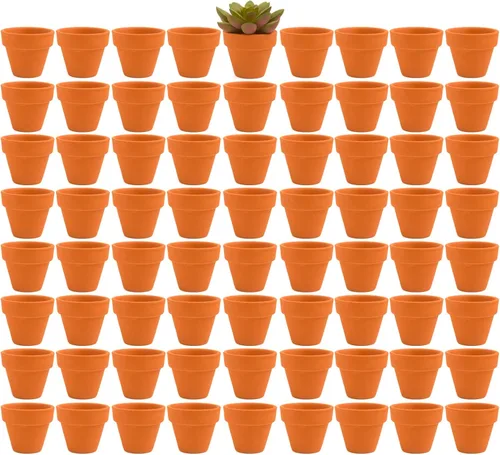 Vista 7 de Macetas de terracota negra de 2 pulgadas, paquete de 72, mini maceta de arcilla con orificio de drenaje para pequeños cactus hierbas, maceta pequeña