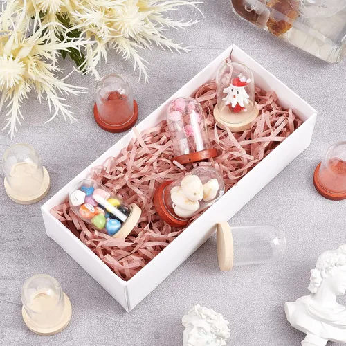 Vista 5 de NBEADS 10 juegos de mini cúpula de cristal de flor eterna, vitrina de vidrio transparente con 2 colores base de madera para el día de San Valentín