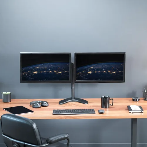 Vista 9 de VIVO STAND-V002F Soporte de escritorio independiente para monitores LED LCD dual de hasta 27 pulgadas, brazos totalmente ajustables de alta Negro