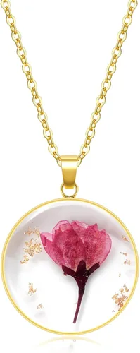 Vista 22 de Collares de flores de nacimiento para mujer, collar de 1 a 12 meses, collar de flores prensadas hecho a mano, regalo único de vacaciones, dorado, 18