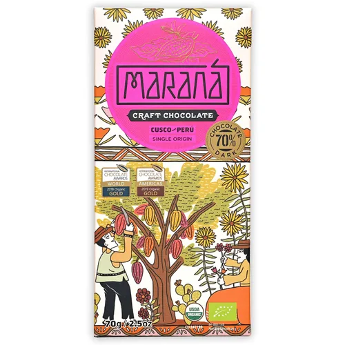 Vista 5 de Maraná Chocolate 70% Cacao Variedad Chocolate Negro Paquete de 3 – Chocolate peruano – Premium, grano a barra, de origen directo, hecho en origen