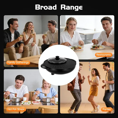 Vista 9 de Olla caliente con parrilla 2 en 1, parrilla coreana multifuncional sin humo, combo de parrilla eléctrica para interiores, capacidad para 3-5
