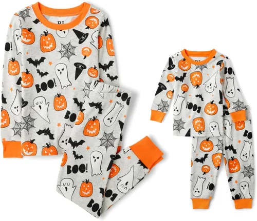 Vista 9 de The Children's Place Kids' Sibling Matching Halloween and Holiday Pajama Sets, Cotton