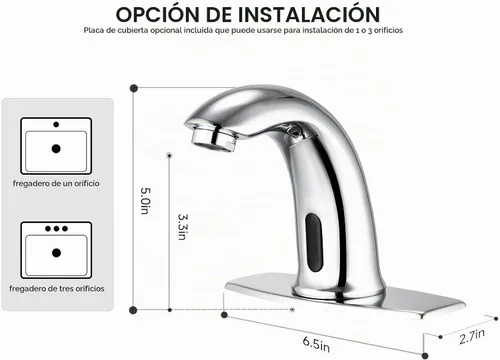 Vista 5 de Grifo de lavabo de baño sin contacto automático automático grifo de fregadero de movimiento automático Chrome, battery or plug-in powered, hot