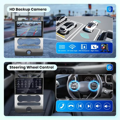 Vista 5 de Estéreo de coche Android de 4 núcleos+64G para Ford Expedition 2007-2014 (A/C) inalámbrico Carplay Android Auto, radio de pantalla táctil de 9