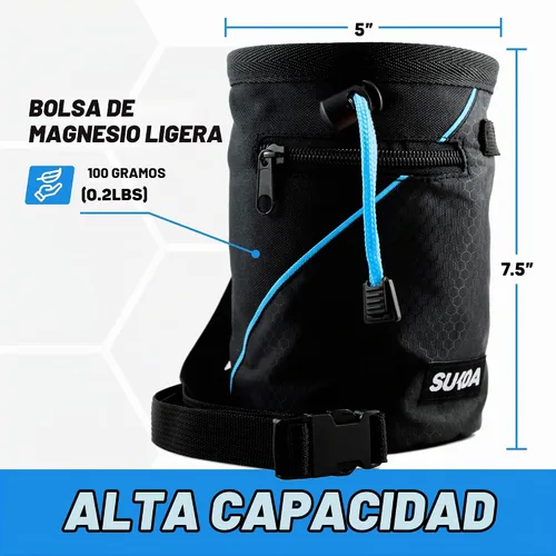 Vista 6 de Bolsa de tiza para escalada en roca - Accesorios de equipo para regalos de escalada en roca - Cinturón de enganche rápido, bolsillos grandes con Azul