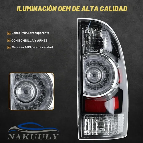 Vista 7 de Luces traseras compatibles con Tacoma 2005-2015 (estilo de carcasa negra) Lado del conductor y del pasajero, LED y halógeno, con bombilla y arnés