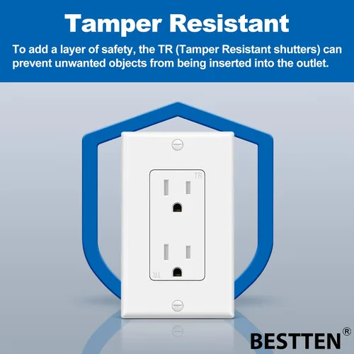 Vista 3 de BESTTEN Paquete de 60 tomas de corriente de 15 amperios, toma de pared eléctrica estándar, certificación UL, receptáculo resistente a